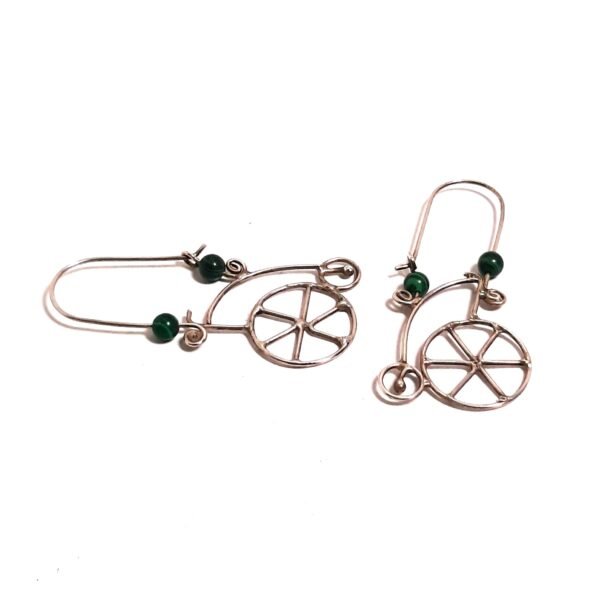 Malachite Stone Old Bicycle Earring - Görsel 2