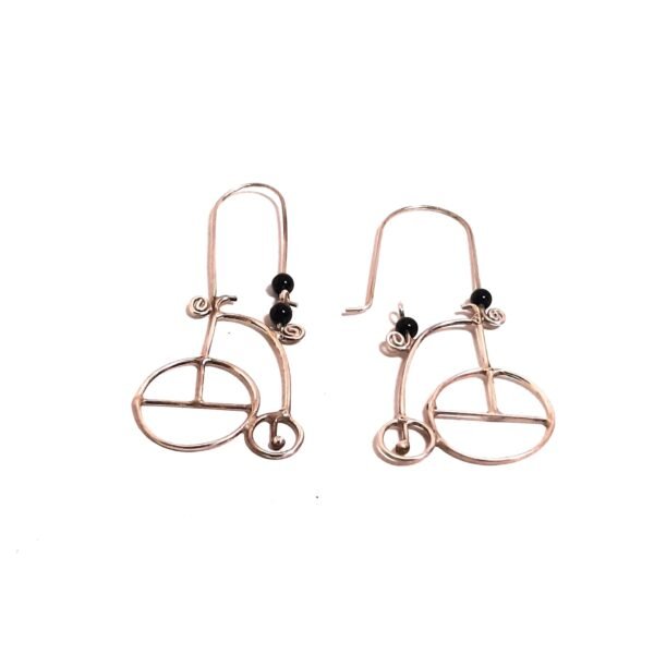 Onyx Stone Old Bicycle Earring - Görsel 2