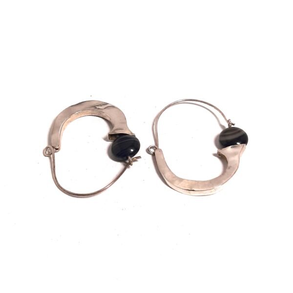 Onyx Stone Hoop Earrings - Görsel 2